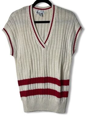 VTG 80s Partners Ramie Cotton Cricket Tennis Stripe V-Neck Sweater Unisex Sz. M